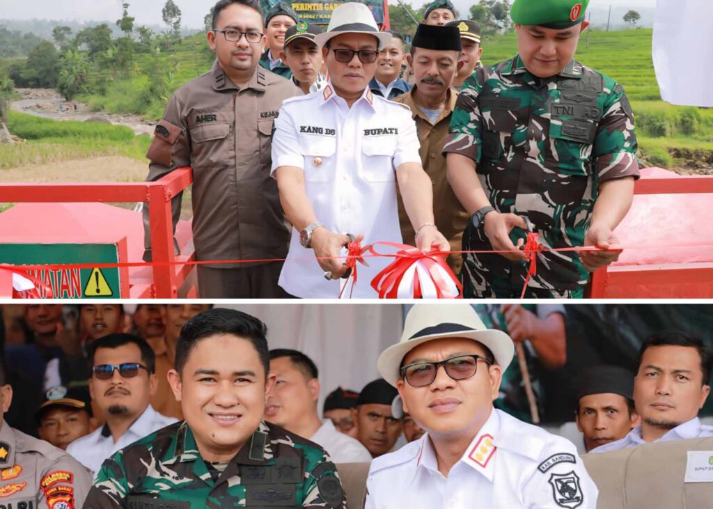 Dandim 0624 Kabupaten Bandung Letkol Kav. Samto Betah Dan Bupati Bandung Dadang Supriatna Melakukan Gunting Pita